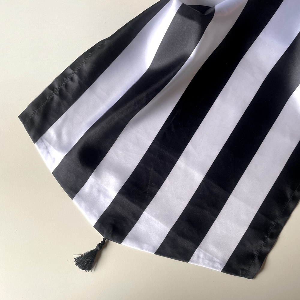 Black white striped table runner 90”